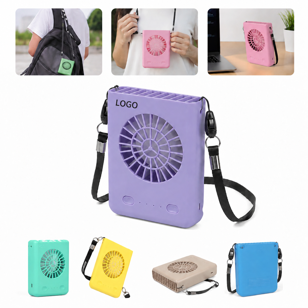 Portable Necklace Folding Fan with Adjustable Lanyard