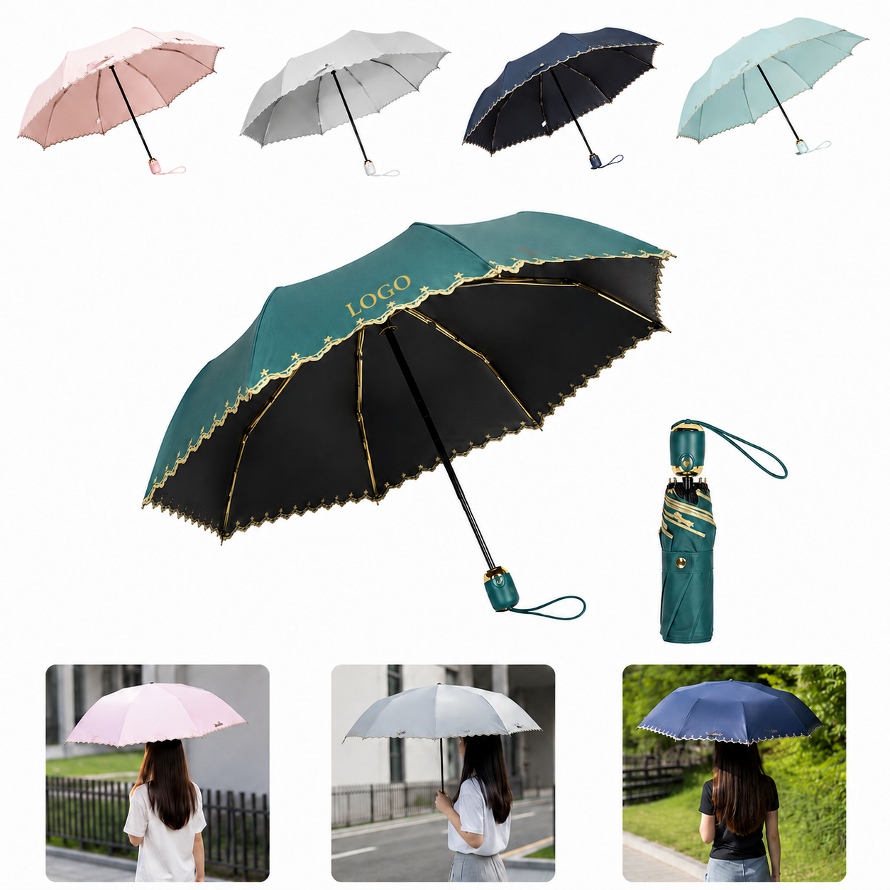 Golden Star Lace Folding Sun Umbrella