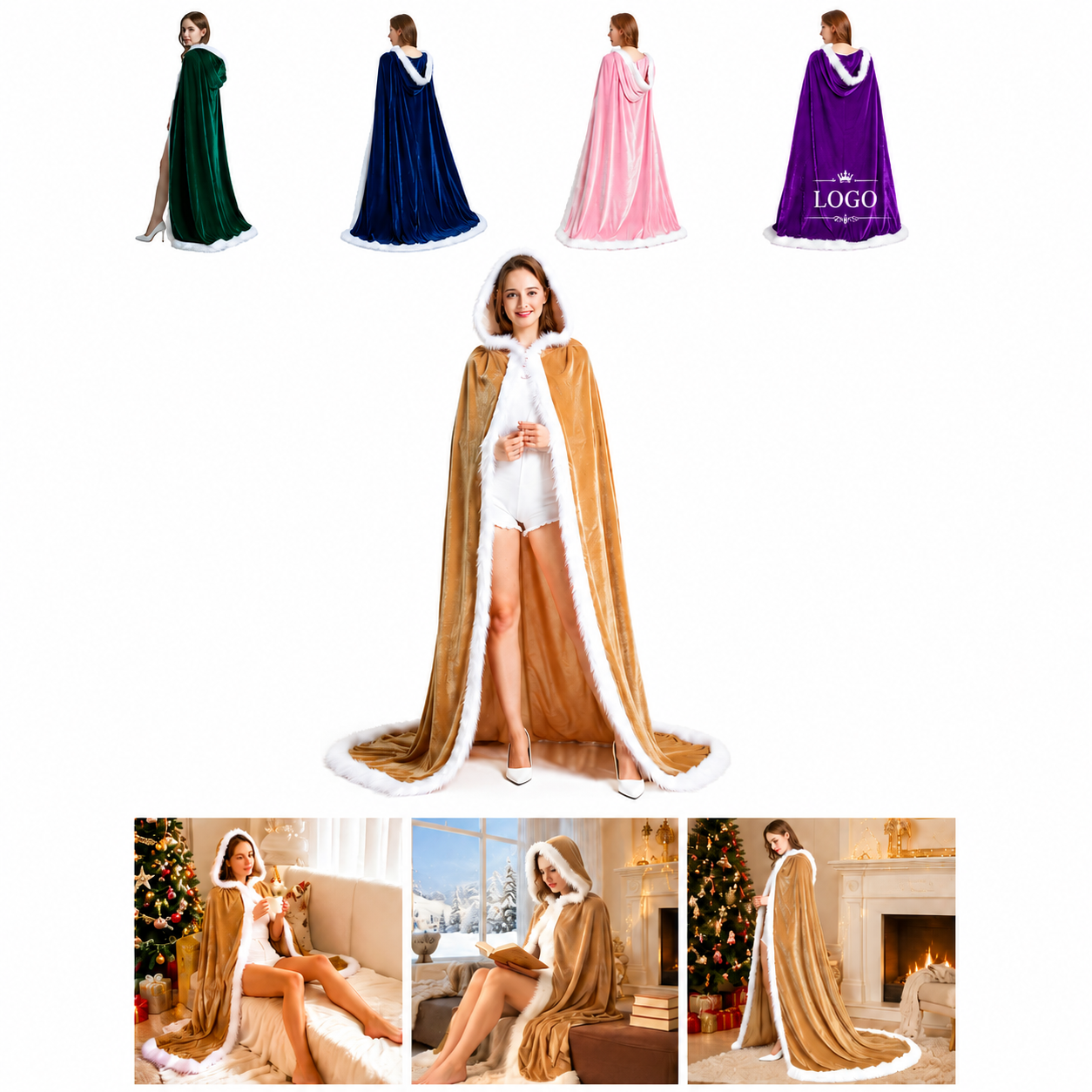 Hooded Velvet Santa Claus Cloak Cape Costume