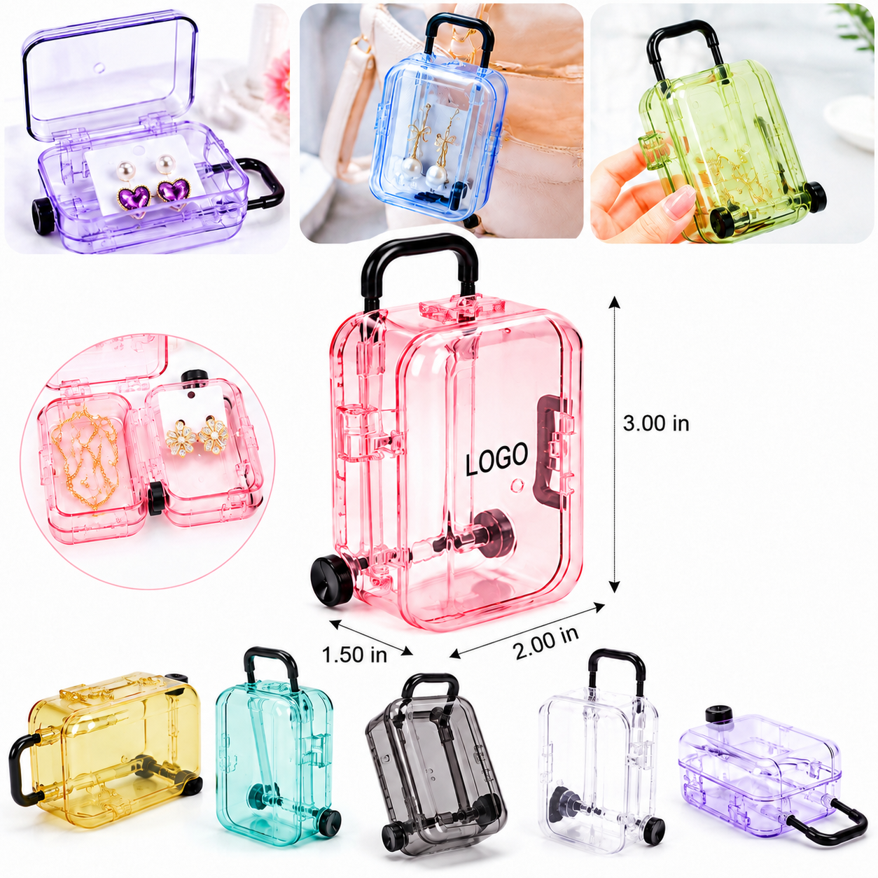Mini Transparent Rolling Suitcase Jewelry Organizer Box
