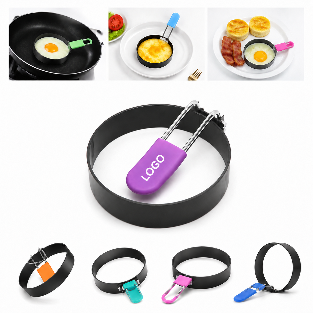 Black Stainless Steel Egg Ring Molds with Cool-Touch Handles 2-Pack
