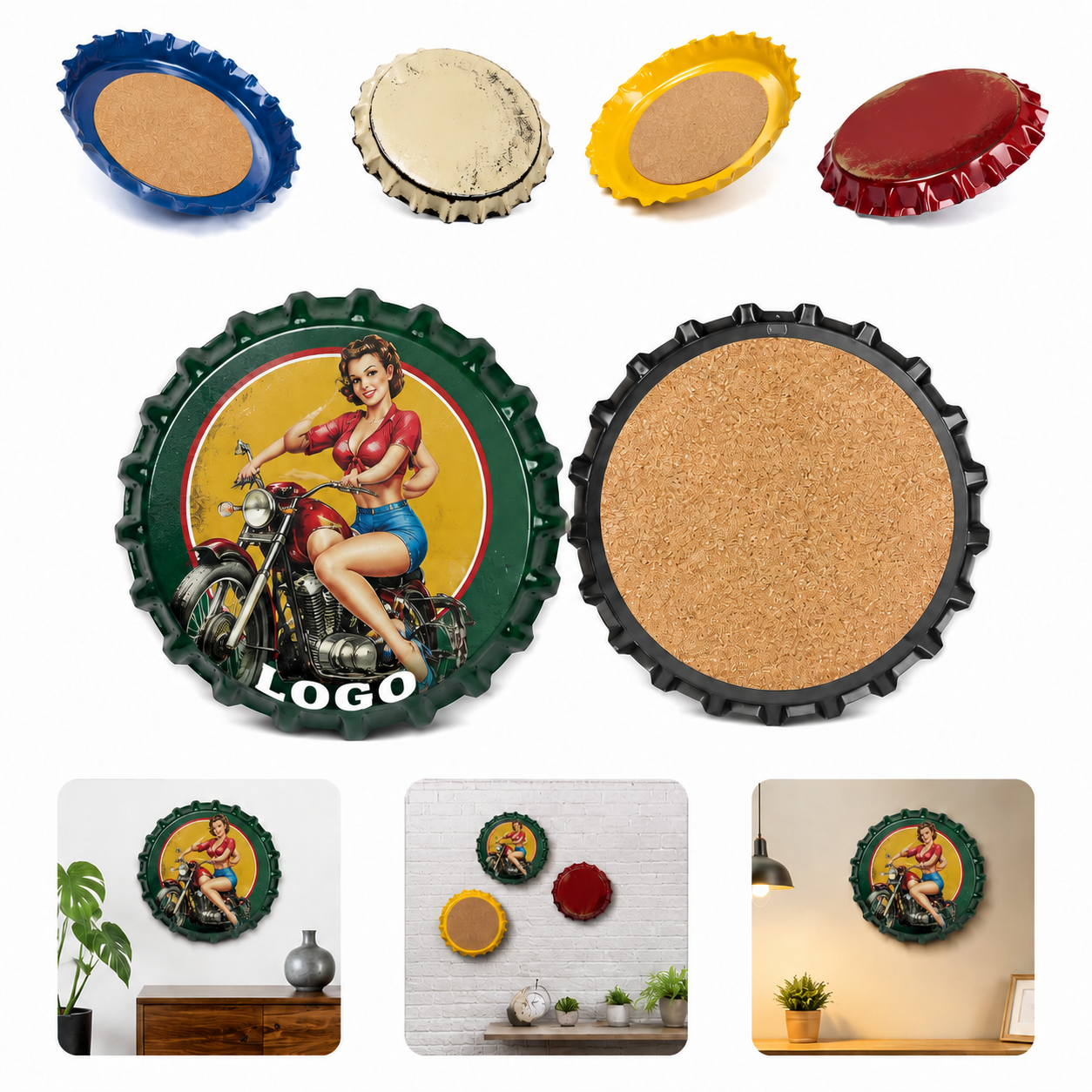 Bottle Cap-Shaped Absorbent Ceramic Coasters with Cork Base