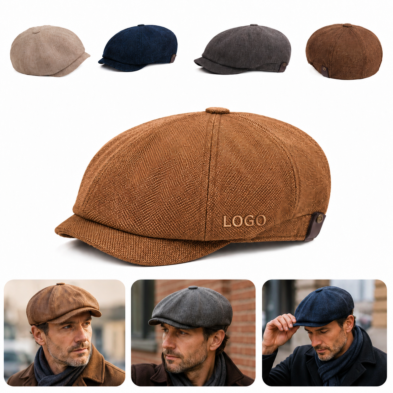 Men Vintage Wool Octagonal Newsboy Cap