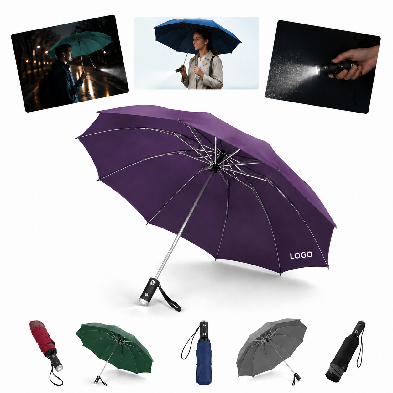 in-1 LED Reflective Inverted Travel Umbrella