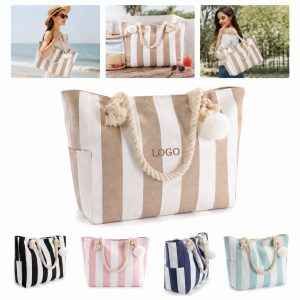 Water-Resistant Washable Canvas Beach Tote Bag with Exterior Pockets