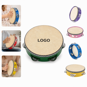 Wooden Handheld Tambourine Drum with Metal Jingles