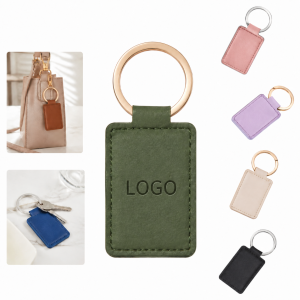 Contrast-Stitched Leatherette Metal Key Tag
